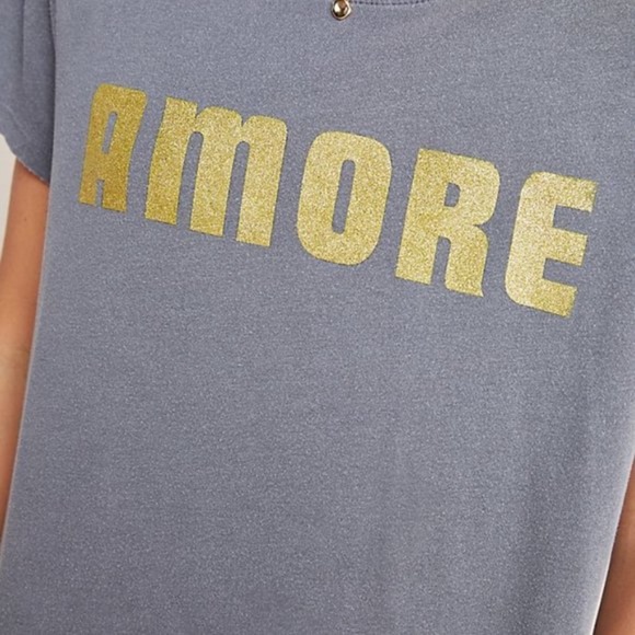 Anthropologie LETLUV Amore Gold Font Grey Tee NWT - Picture 2 of 7